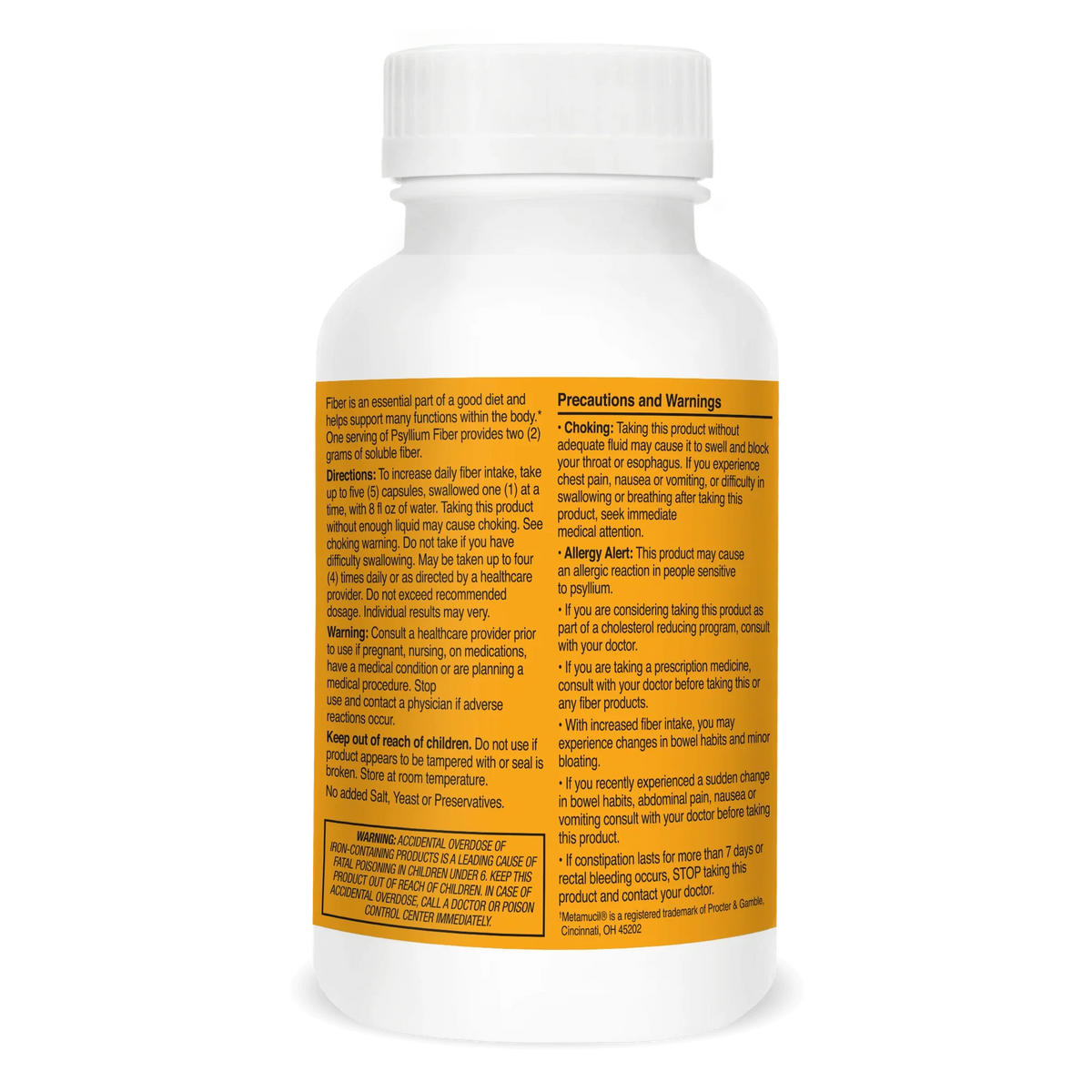 Right side bottle view 21st Century Psyllium Fiber capsules.