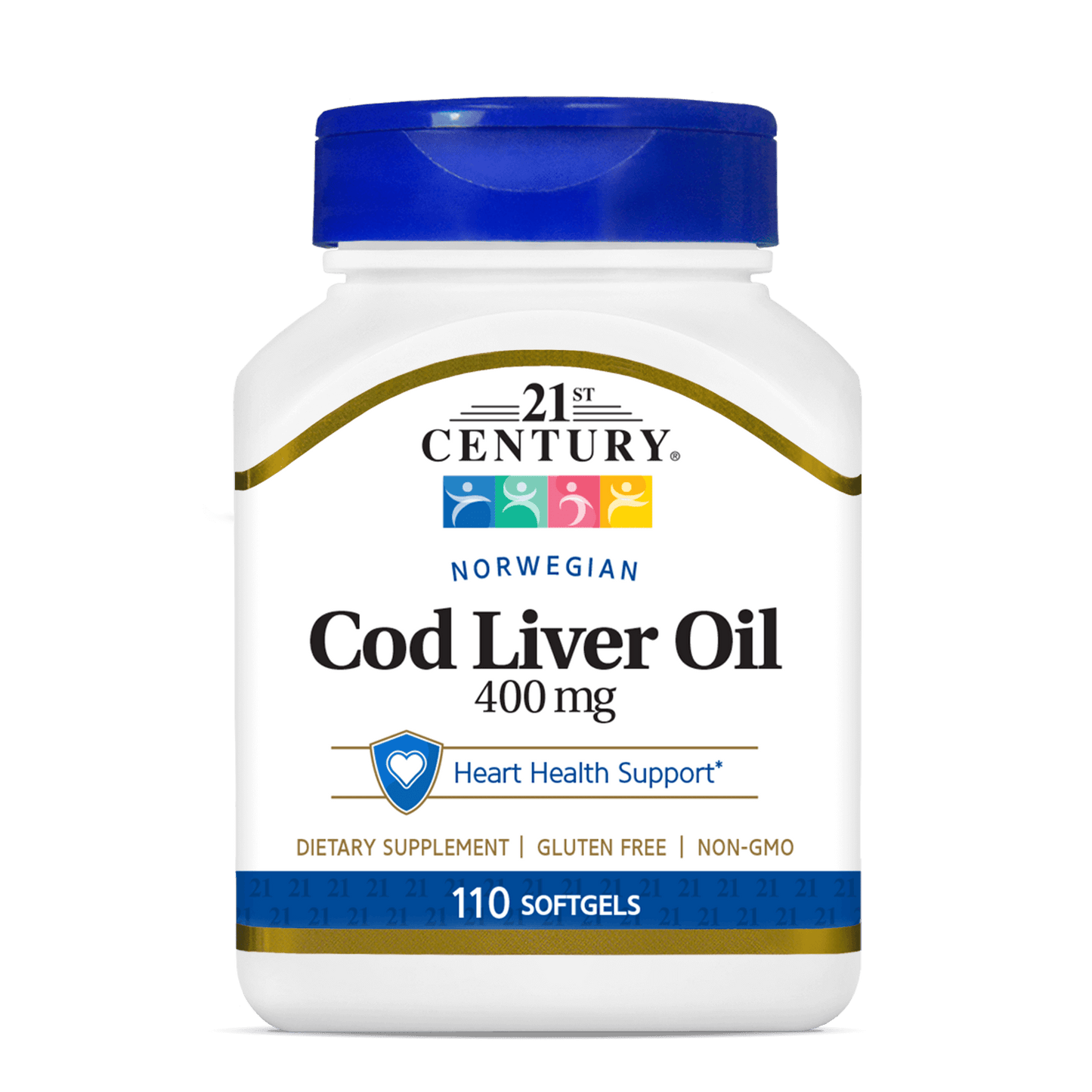 A bottle of 21st Century Norwegian Cod Liver Oil 400 mg softgels.