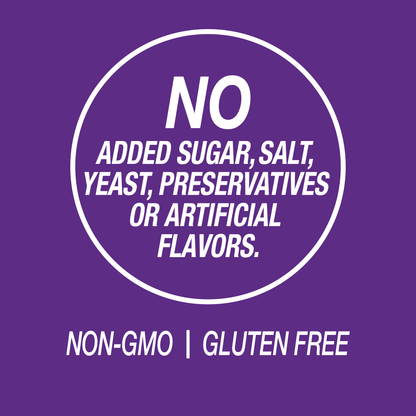A graphic icon with the words no added sugar, salt, yeast, preservatives or artificial flavors, non-GMO and gluten free.