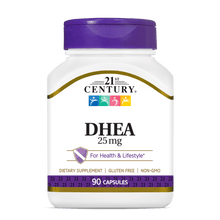 A bottle of 21st Century DHEA 25 mg capsules.