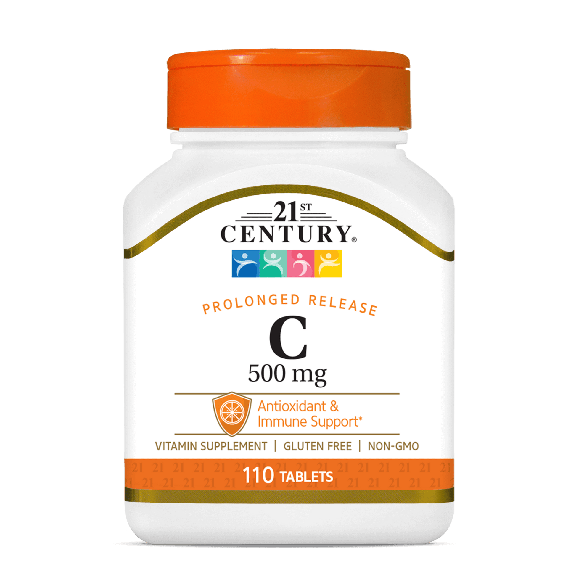A bottle of 21st Century Vitamin C 500 mg prolonged release tablets.