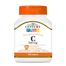 A bottle of 21st Century Vitamin C 500 mg prolonged release tablets.