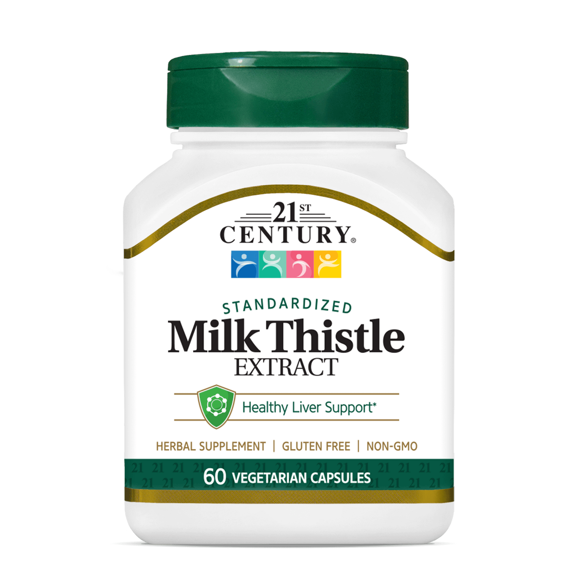 A bottle of 21st Century Milk Thistle Extract vegetarian capsules.