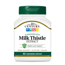 A bottle of 21st Century Milk Thistle Extract vegetarian capsules.