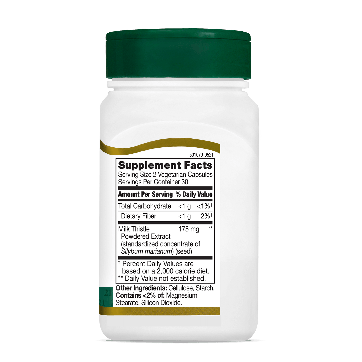 Right side bottle view of 21st Century Milk Thistle Extract vegetarian capsules.