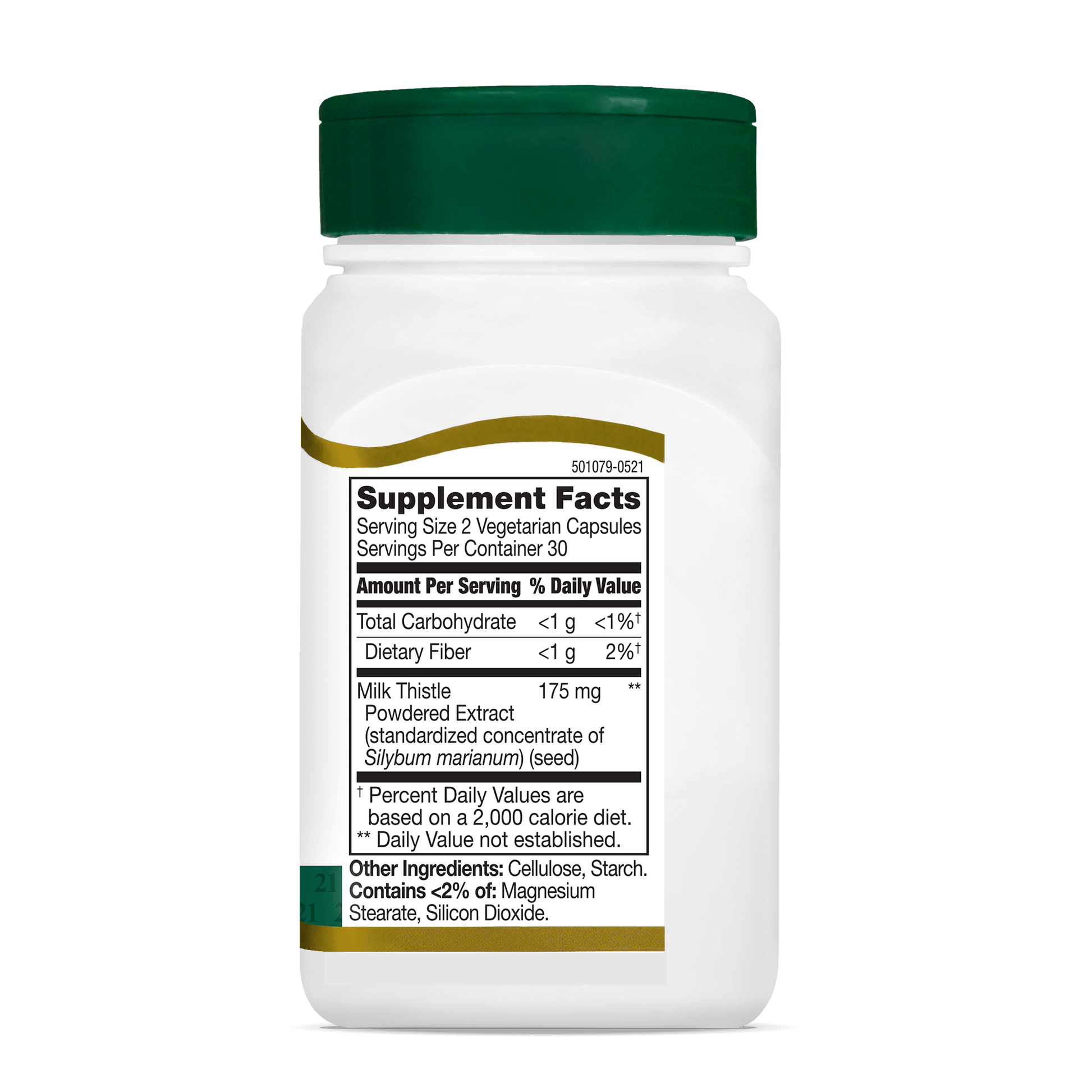 Right side bottle view of 21st Century Milk Thistle Extract vegetarian capsules.