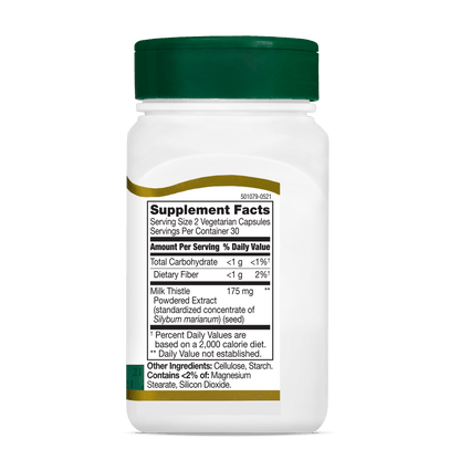 Right side bottle view of 21st Century Milk Thistle Extract vegetarian capsules.