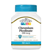 A bottle of 21st Century Chromium Picolinate 200 mcg tablets.