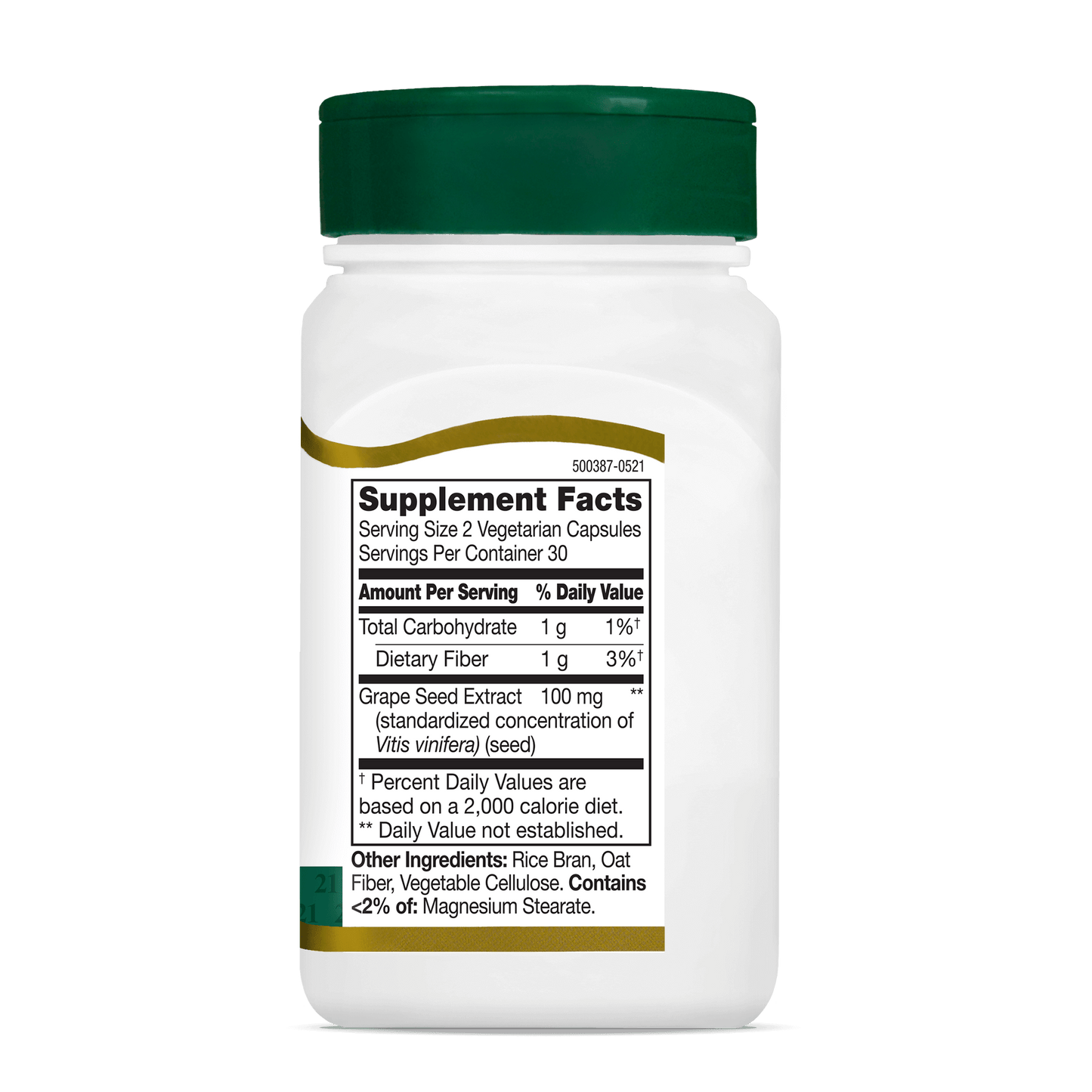 Right side bottle view of 21st Century Grape Seed Extract vegetarian capsules.