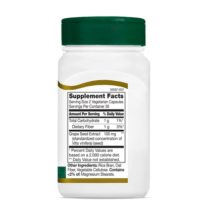 Right side bottle view of 21st Century Grape Seed Extract vegetarian capsules.