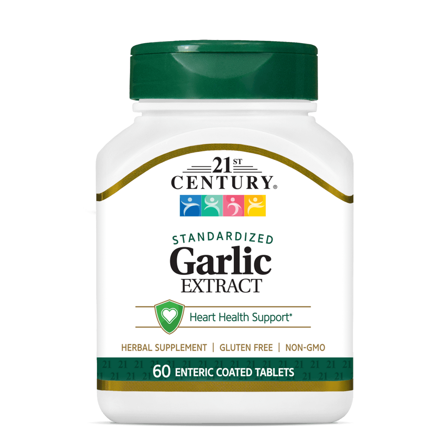 A bottle of 21st Century Garlic Extract enteric coated tablets.