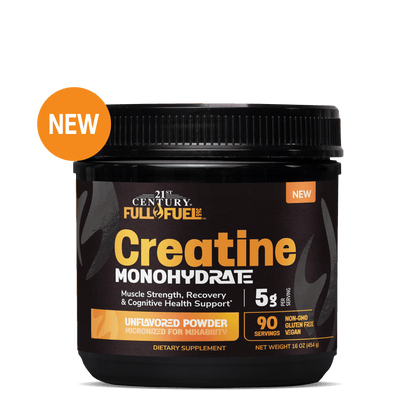 Creatine Monohydrate unflavored powder supplement, 5g per serving, 90 servings, dietary supplement.