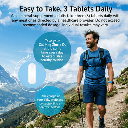 Man hiking outdoors with a product advertisement overlay and product directions