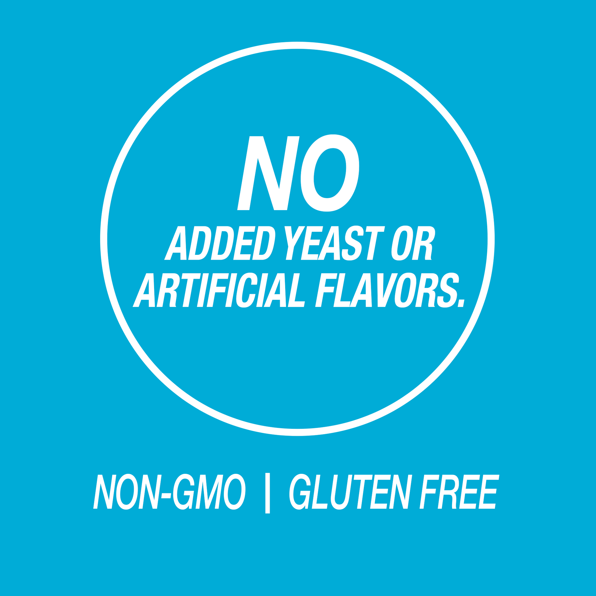A graphic icon with the words no added yeast or artificial flavors, non-GMO and gluten free.