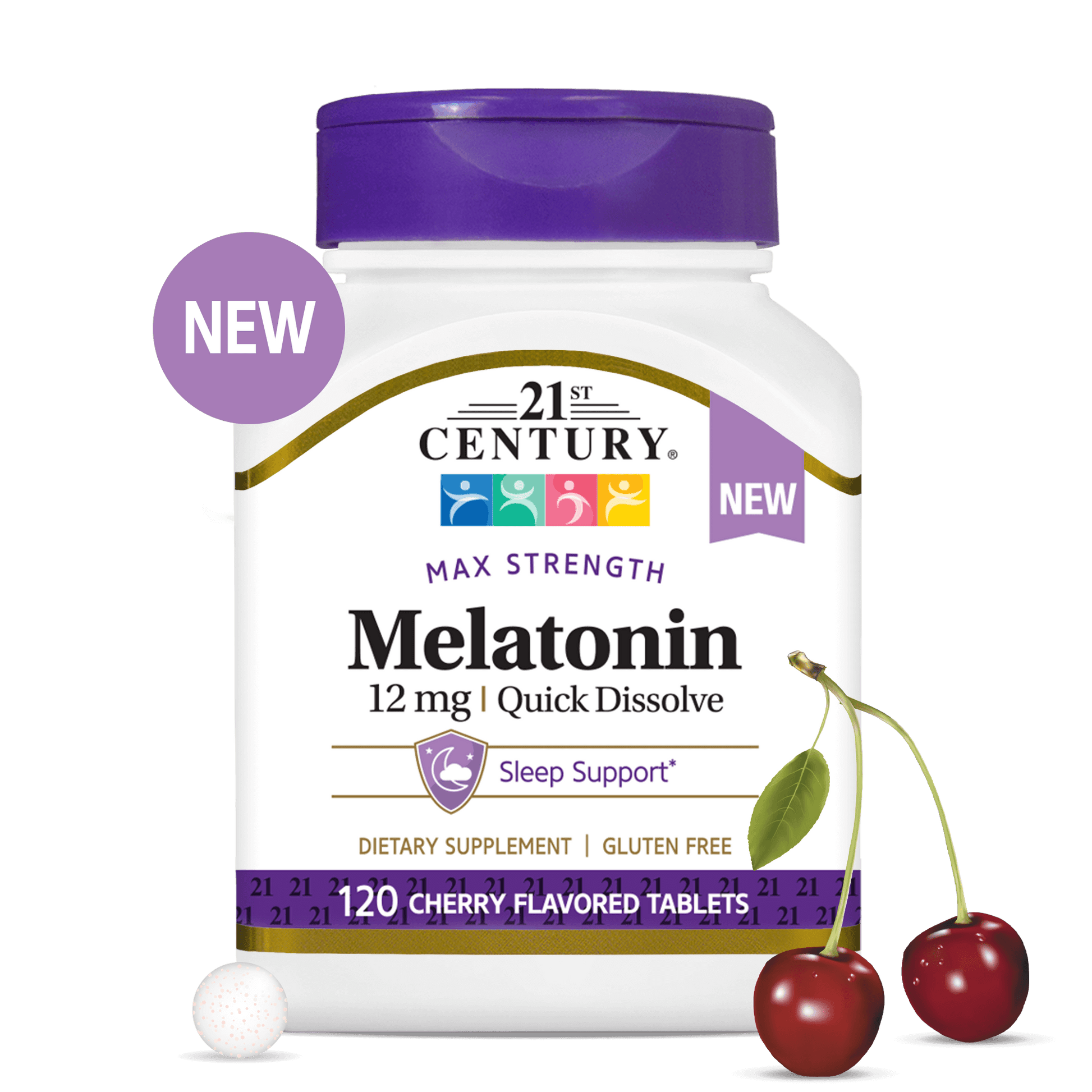 A bottle of 21st Century Melatonin 12 mg max strength quick dissolve tablets.