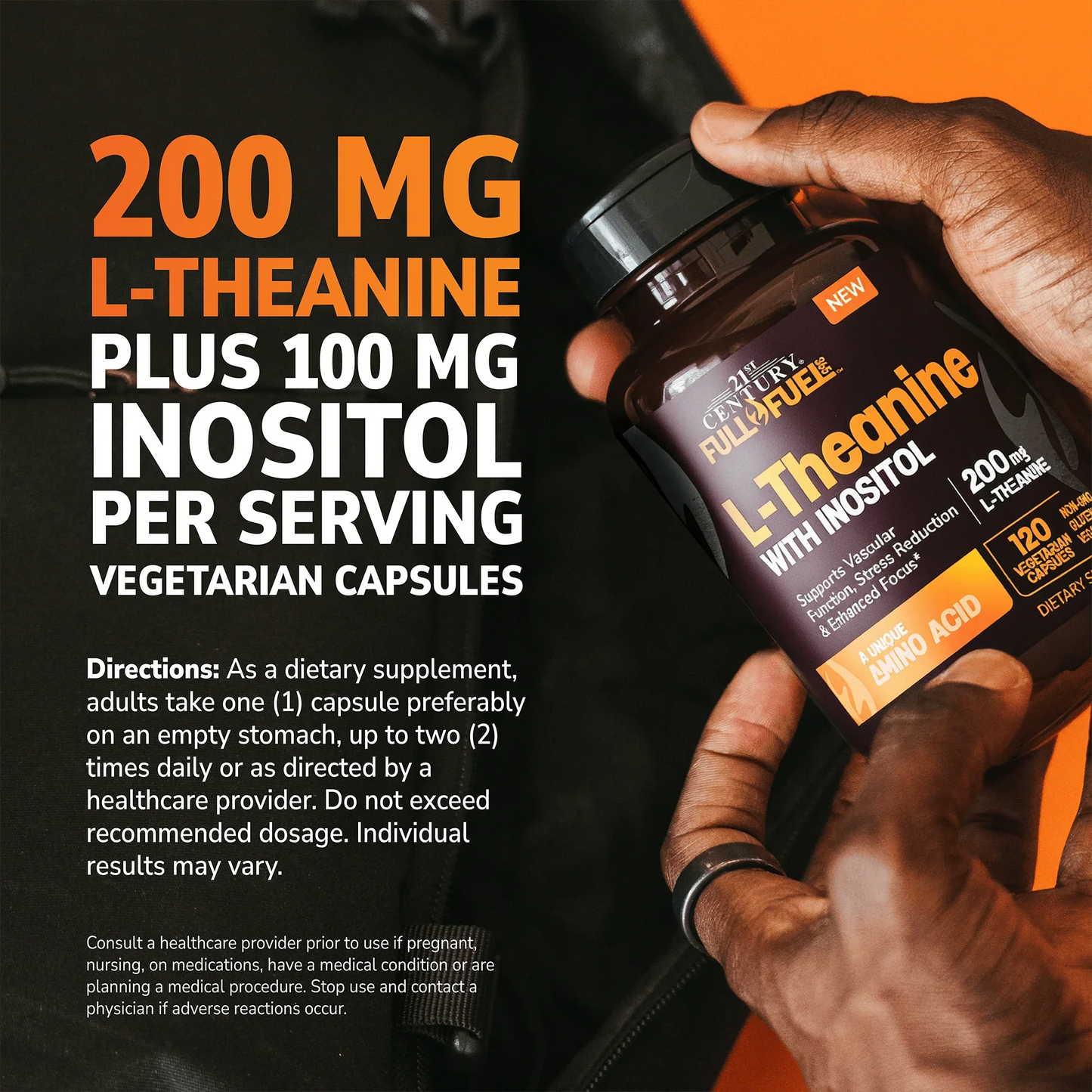Man holding bottle with a product advertisement overlay and product directions
