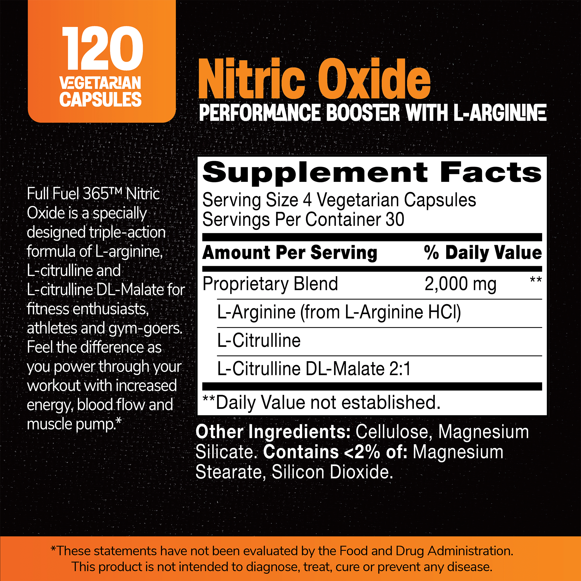 120 Vegetarian Capsules Full Fuel 365 Nitric Oxide Performance Booster
