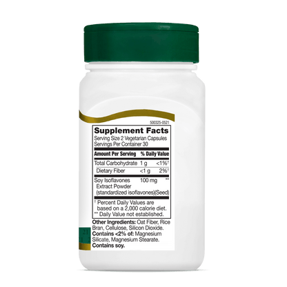Right side bottle view of 21st Century Soy Isoflavones Extract vegetarian capsules.