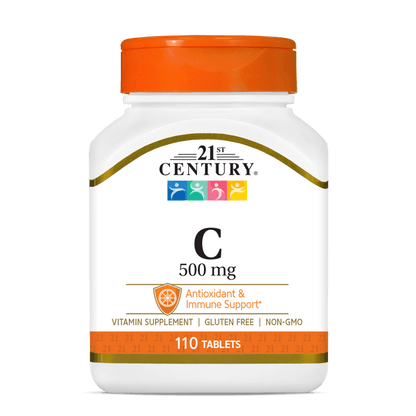 A bottle of 21st Century Vitamin C 500 mg tablets.