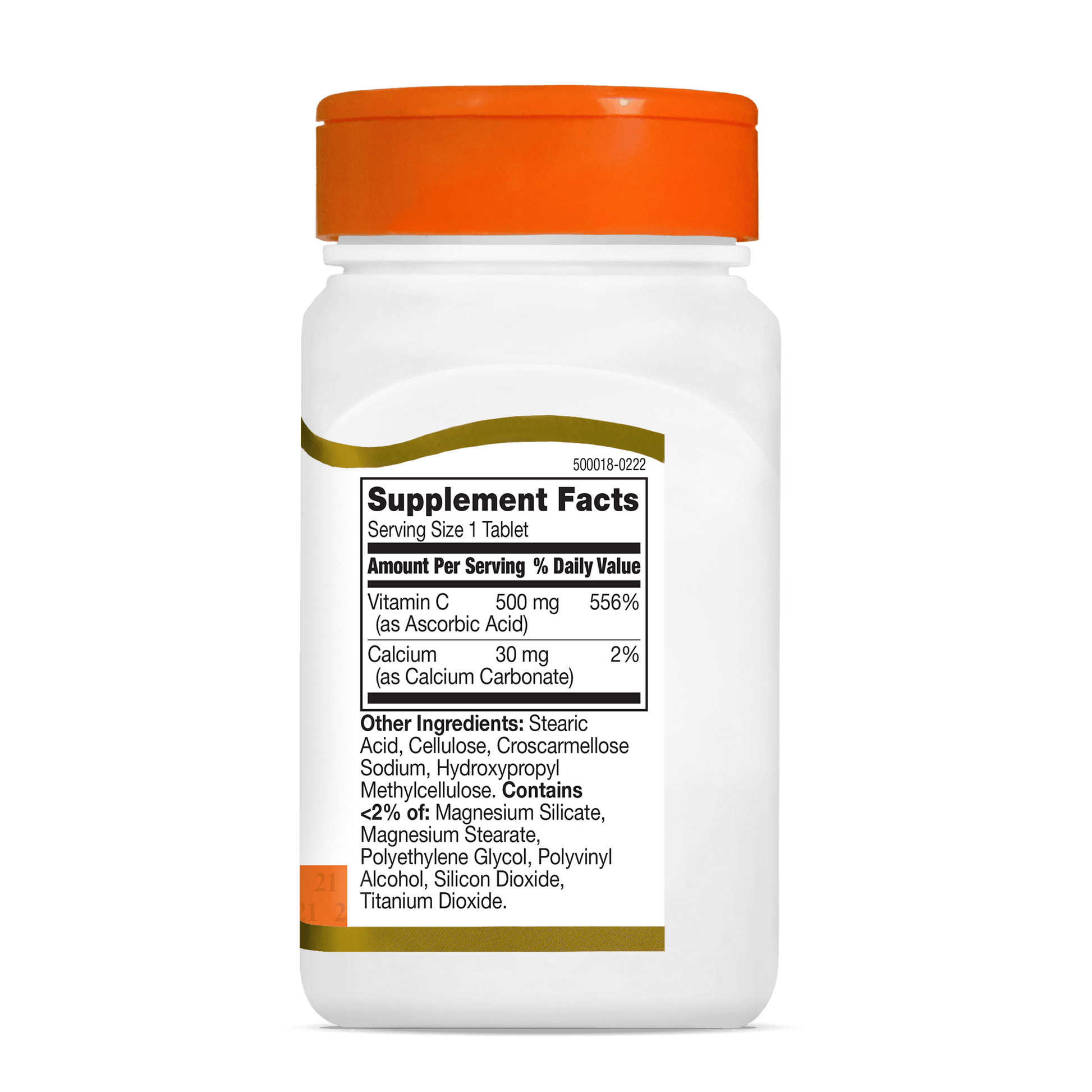 Right side bottle view of 21st Century Vitamin C 500 mg tablets.