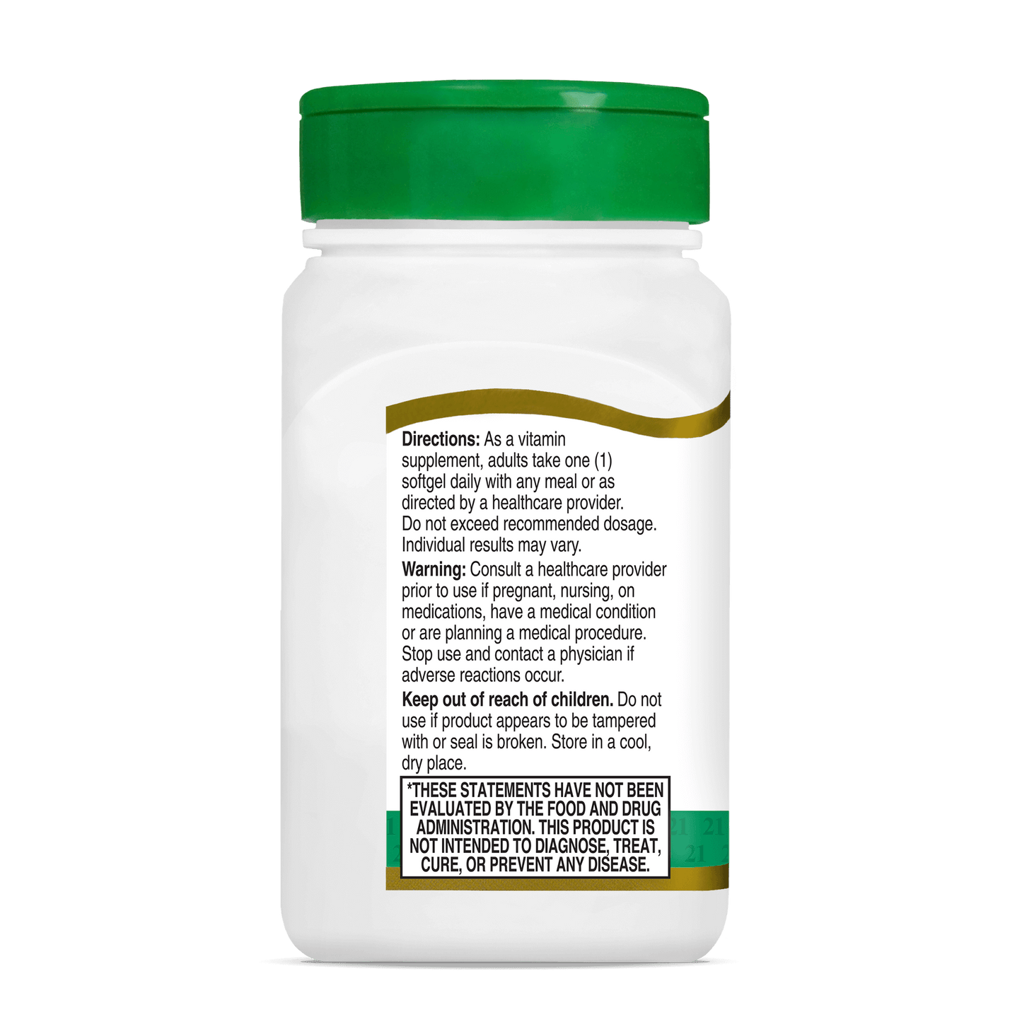 Right side bottle view of 21st Century Vitamin E 450 mg softgels.