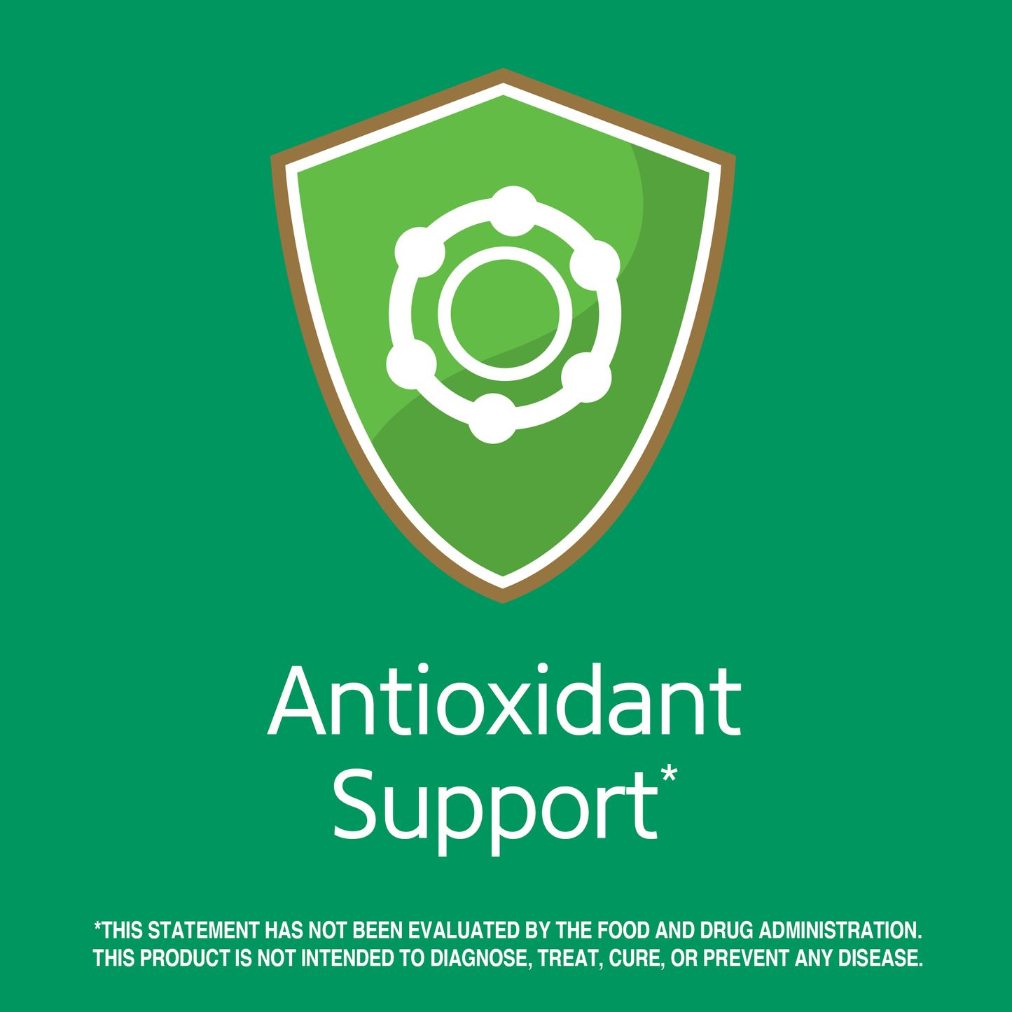 Antioxidant support claim with antioxidant graphic icon.