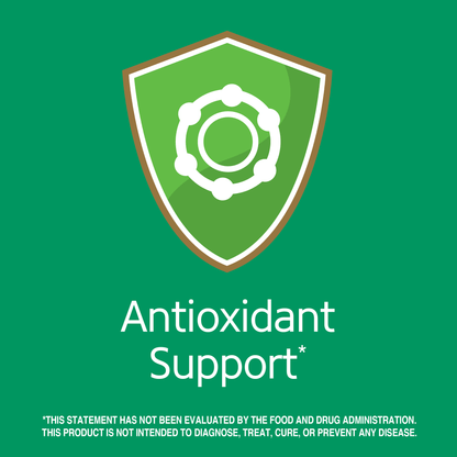 Antioxidant support claim with antioxidant graphic icon.