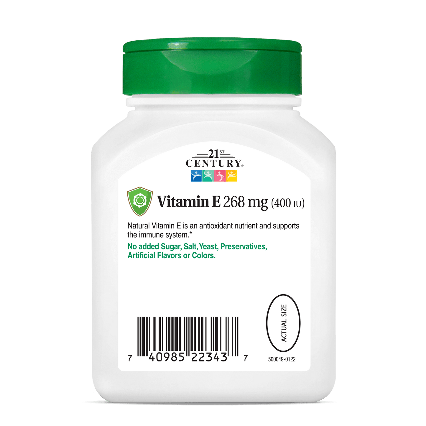 Right side bottle view of 21st Century Natural Vitamin E 268 mg softgels.