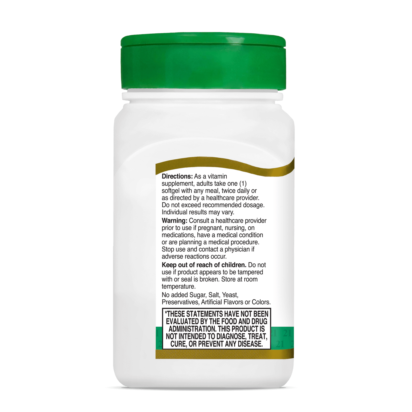 Right side bottle view of 21st Century Natural Vitamin E 268 mg softgels.