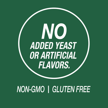 A graphic icon with the words no added yeast or artificial flavors, non-GMO and gluten free.