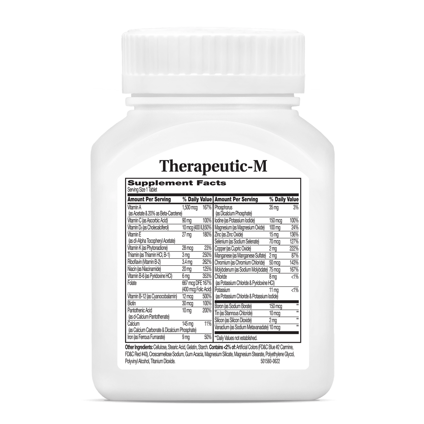 Back side bottle view of 21st Century Therapeutic-M tablets.