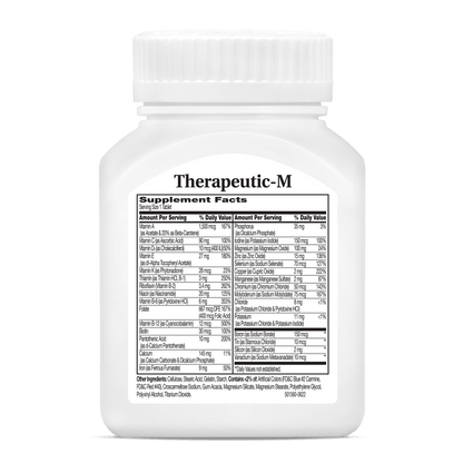 Back side bottle view of 21st Century Therapeutic-M tablets.