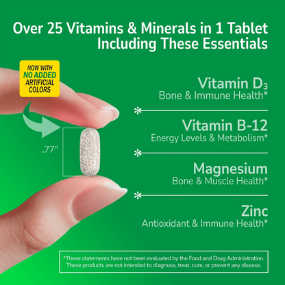 Hand holding a Sentry Adult supplement with text about product benefits on a green background