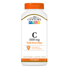 A bottle of 21st Century Vitamin C 1000 mg with Rose Hips tablets.