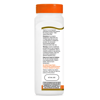 Left side bottle view of 21st Century Vitamin C 1000 mg with Rose Hips tablets.