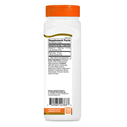 Right side bottle view of 21st Century Vitamin C 1000 mg with Rose Hips tablets.