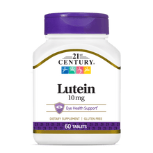 A bottle of 21st Century Lutein 10 mg tablets.