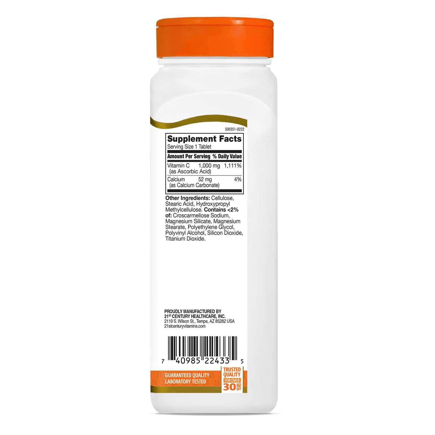 Right side bottle view of 21st Century Vitamin C 1000 mg tablets.