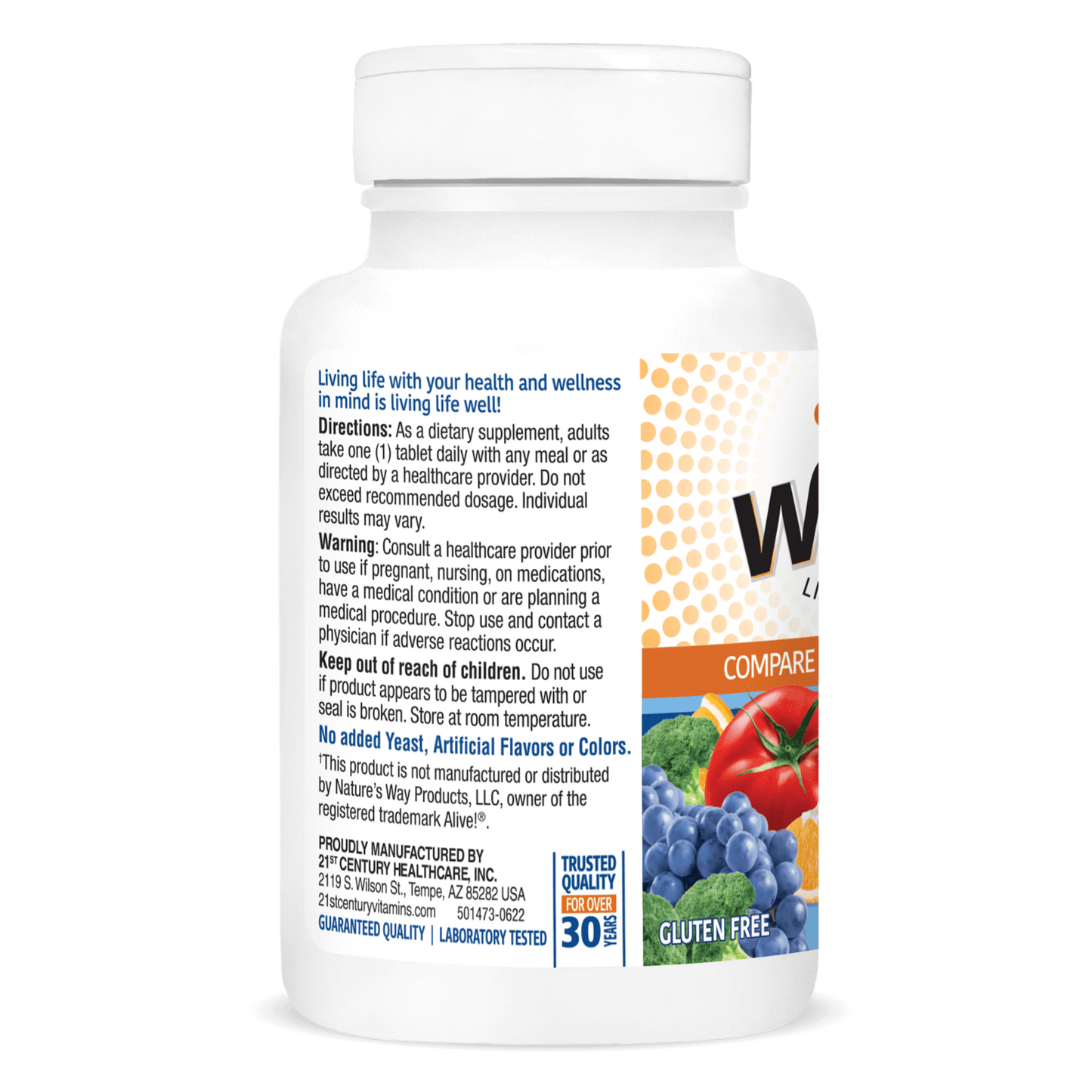 Left side bottle view of 21st Century Wellify Men's Energy tablets.