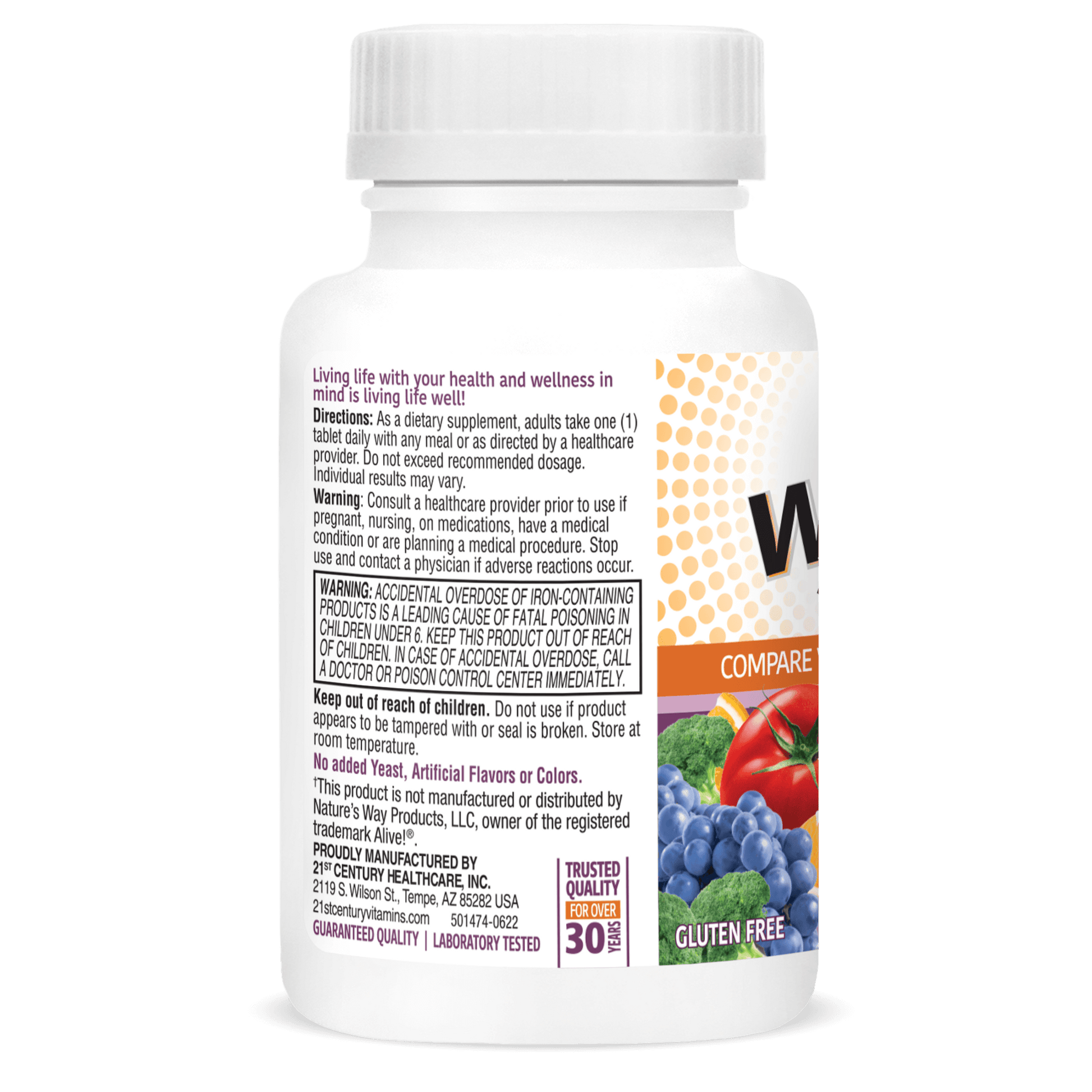 Left side bottle view of 21st Century Wellify Women's Energy tablets.