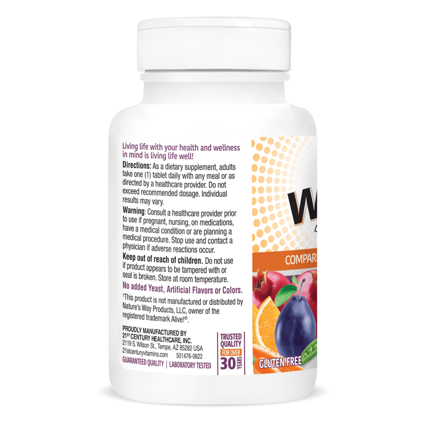 Left side bottle view of 21st Century Wellify Women's 50+ tablets.
