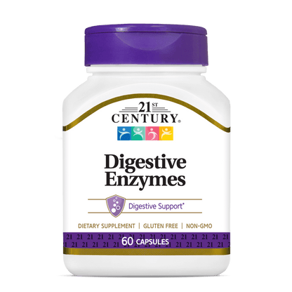 A bottle of 21st Century Digestive Enzymes capsules.