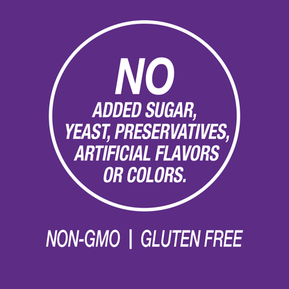 A graphic icon with the words no added sugar, yeast, preservatives, artificial flavors or colors, non-GMO and gluten free.