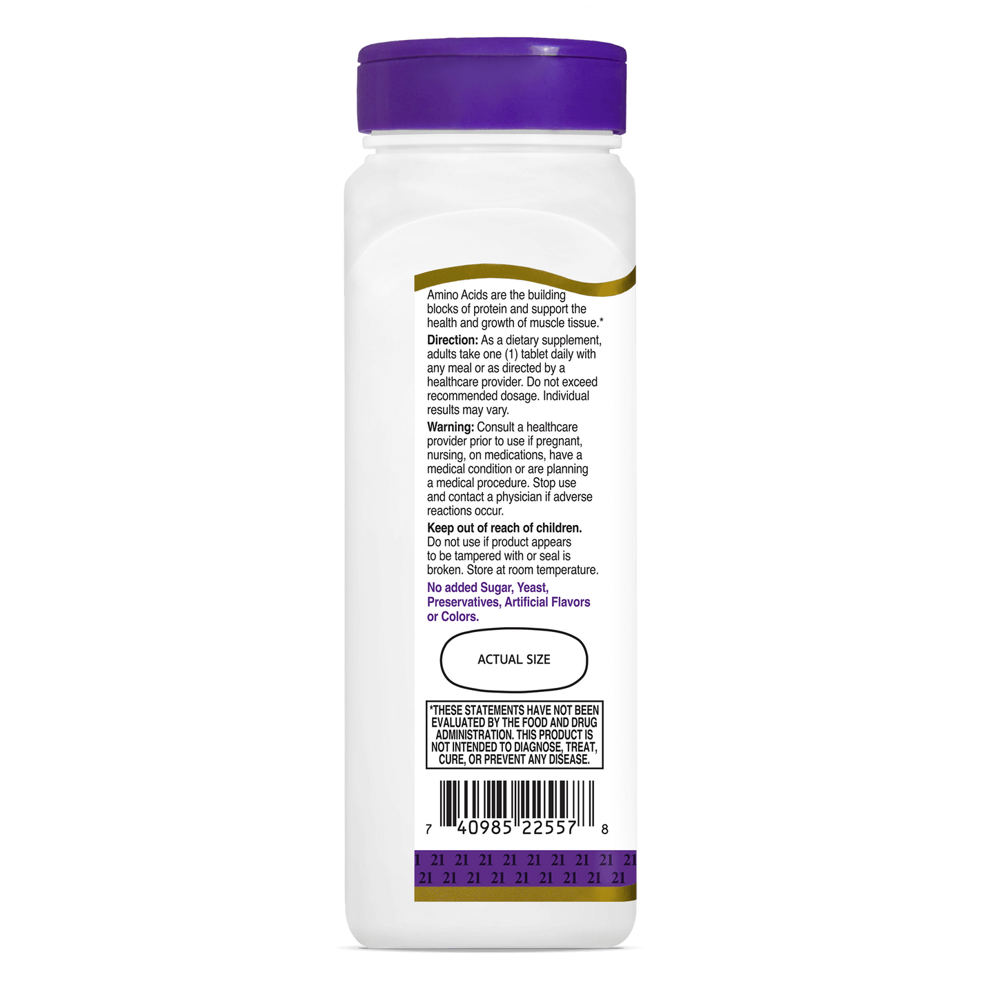 Left side bottle view of 21st Century Daily Amino Acid tablets.