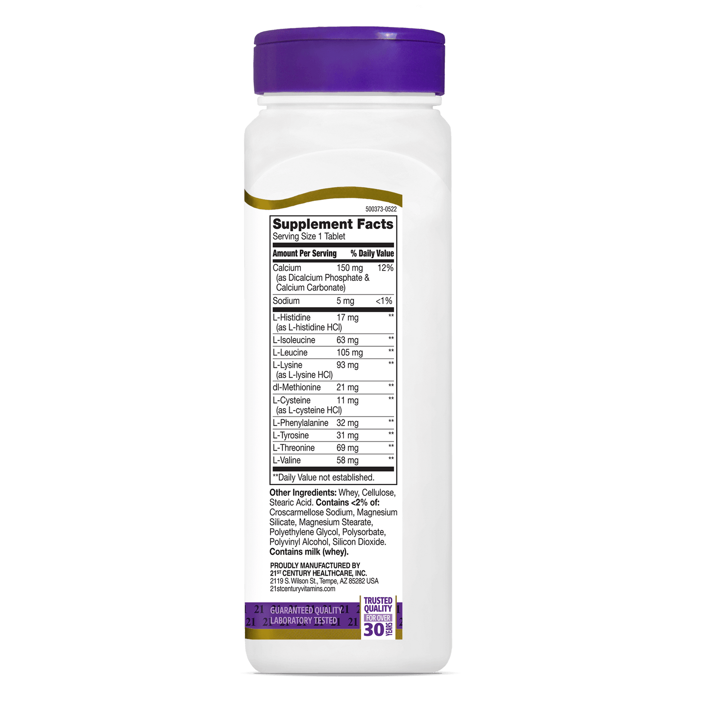 Right side bottle view of 21st Century Daily Amino Acid tablets.