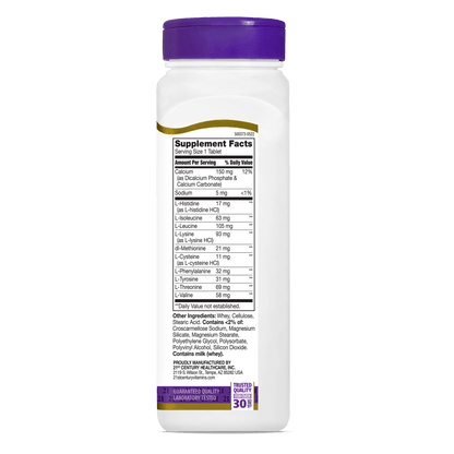 Right side bottle view of 21st Century Daily Amino Acid tablets.