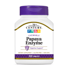 A bottle of 21st Century Papaya Enzyme chewable tablets.