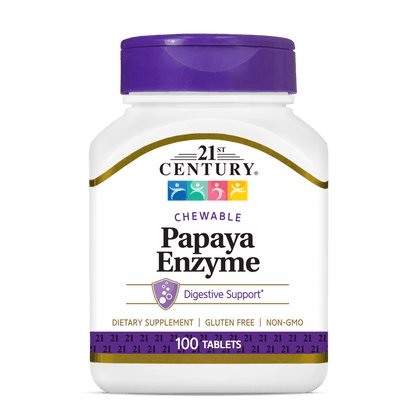 A bottle of 21st Century Papaya Enzyme chewable tablets.