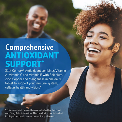 Couple outside with health supplement information overlay