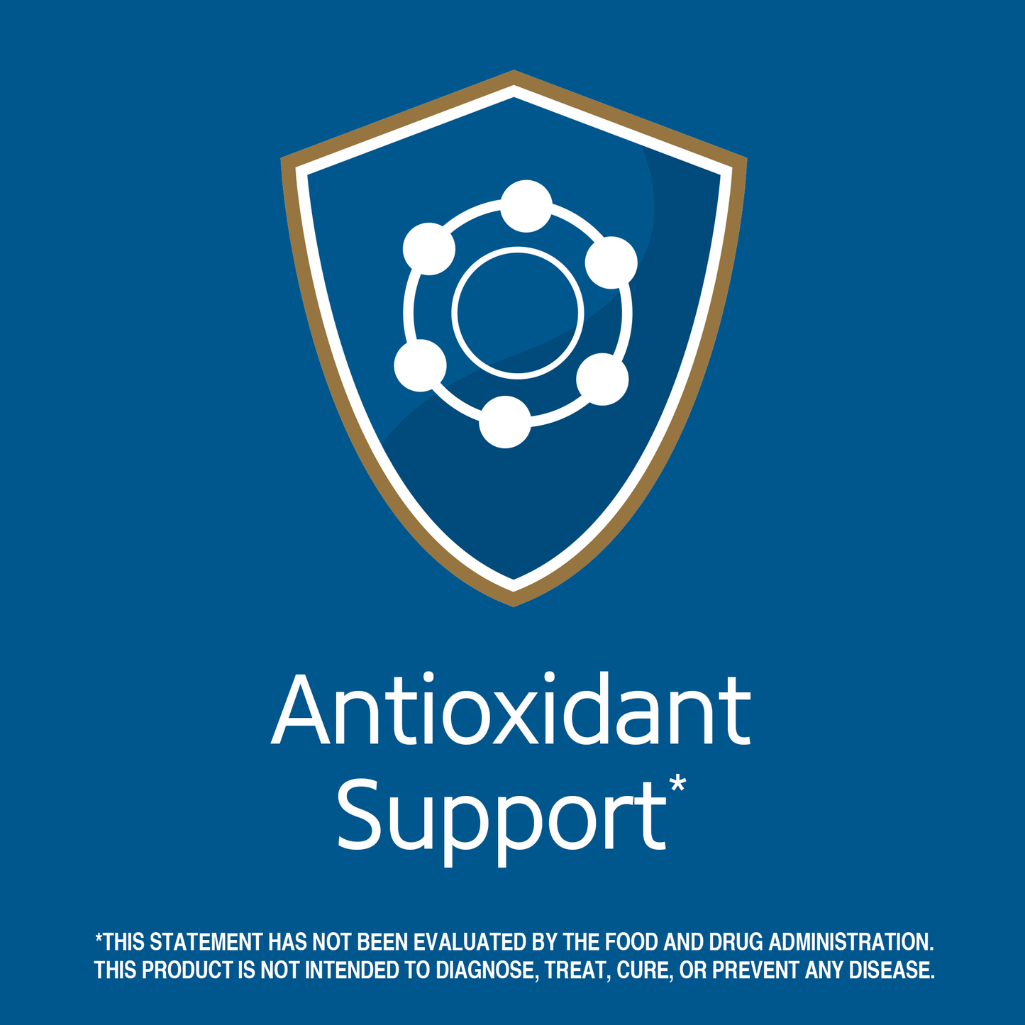 Antioxidant support claim with antioxidant graphic icon.
